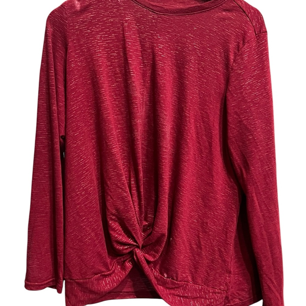 Red 3/4 Sleeve Tie Front Blouse